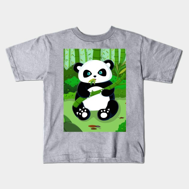 Cute Panda Munching on Bamboo Kids T-Shirt by zarya_kiqo